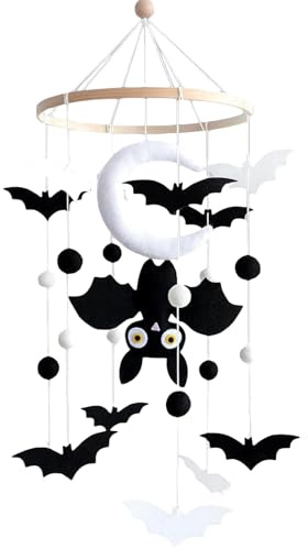 Cloche de lit mobile pour bébé avec chauve-souris noire - Carillon mobile à suspendre pour lit de bébé - Décoration d'Halloween - Cadeau