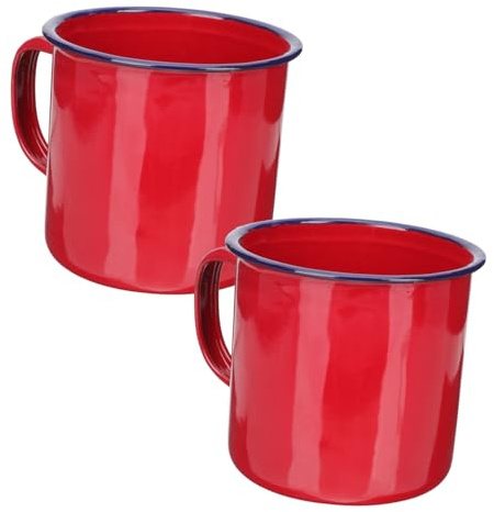 Hohopeti Lot de 2 Mugs Émaillés Vintage Rouges Poignée, Tasse 500ml, Robuste et Pratique pour Thé, Café, Bureau ou Présent