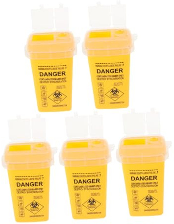 LRXIYODE Contenitore Per Oggetti Taglienti Multipurpose in Pp Resistente Da 5 Pezzi Chiusura Di Sicurezza Per Smaltimento Aghi, Lame e Rasoi Per Uso Professionale e Domestico