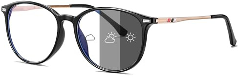 Joopin Selbsttönende Blaulichtfilter Brille Herren Damen Blaulichtbrille Photochrome und Computerbrille Bildschirmbrille Anti-Müdigkeit Glasses mit UV-Schutz (Schwarz Transparent)