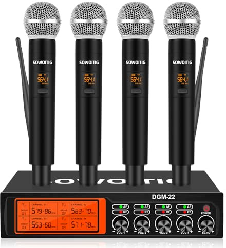 SOWOITIG Kabelloses Lavalier-Mikrofon mit Headset und Handmikrofonen, Professionelles 4-K UHF Schnurloses Mikrofon Set mit Metallempfänger, 193m Reichweite für Kirche, Karaoke, Hochzeit, Party