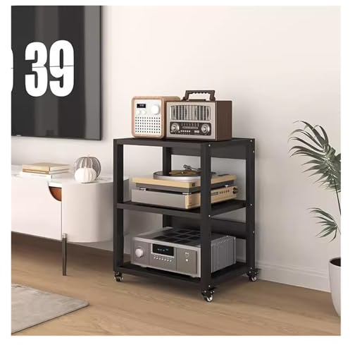 HYJYGM 3 Tier Audio Tower Speaker Stand, Movable Media Rack Stereo AV Component Cabinet, Gaming TV Amplifier Receiver Turntable CD Player Electronic Equipment Storage Unit Shelve For C(3