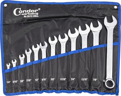 CONDOR Verktyg 35-12TZ | Gaffel ringnyckelsats | 12 st. | tjusig | 1/4–15/16 tum | ringnyckelsats | ringmun, skiftnyckel