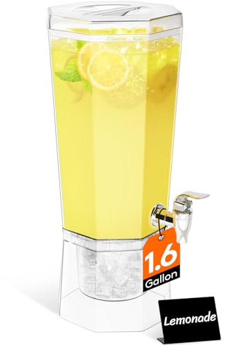 Lifewit 1.6 Gallon Drink Dispenser for Parties, 6L Plastic Beverage Container with Stand for Juice/Tea/Soda & Lemonade, Clear Water Pitcher with Spigot for Mimosa Bar Hosting 39 x 16 cm/15x6