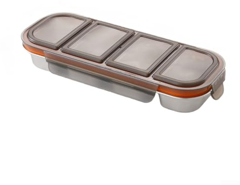 Lonchera de acero inoxidable 304 con 4 compartimentos con sello y cerradura a prueba de fugas, diseñada para mantener la comida fresca y separada, contenedor de almacenamiento de alimentos para uso