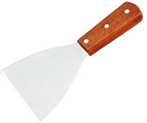 Griddle Scraper, Stainless Steel Burger Flipper, Non Stick Pizza Spatula, Heat Resistant BBQ Scraper Wooden Handle Grill Scraper for Food Service Cooking Cleaning, for Home Kitchen