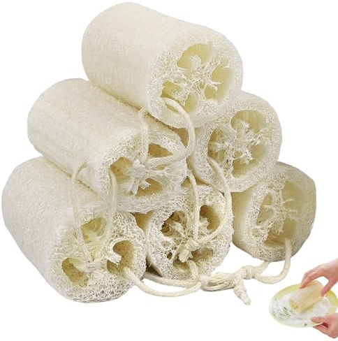 ZYEKIU 6 Piezas Lufa Natural Esponja Natural Esponja Exfoliante de Ducha de Masaje de Masaje Loofah de Luffa Reutilizable para Cuidado del Cuerpo, Ducha, Cocina y Camping
