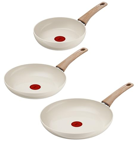 Tefal Reflect On 3-tlg. Pfannen-Set, 20/24/28 cm, für alle Herdarten | keramische Antihaftbeschichtung, recycelter Aluminiumkörper, Thermo-Signal, einfache Reinigung, Creme, G0229132