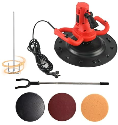 Putzmaschine Elektrisch 2880W, Wandschleifer - Robuster Kupfermotor, 6 Geschwindigkeiten, Optimierte Kühlung, Inkl. Verlängerung, Rührwerk, Haftscheibe, LED-Licht Für Gipser(Red)