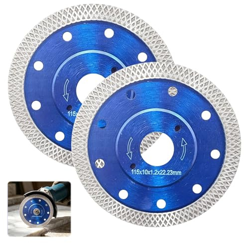 Tile Cutting Disc,2 Pcs Blue 115mm Diamond Cutting Disc,4.5in Tile Cuttings Discs for Angle Grinder, Suitable for Tiles, Granite, Marble, Concrete, Brick, Stone and Ceramics,115 x 1.2 x 22.23mm (Blue)