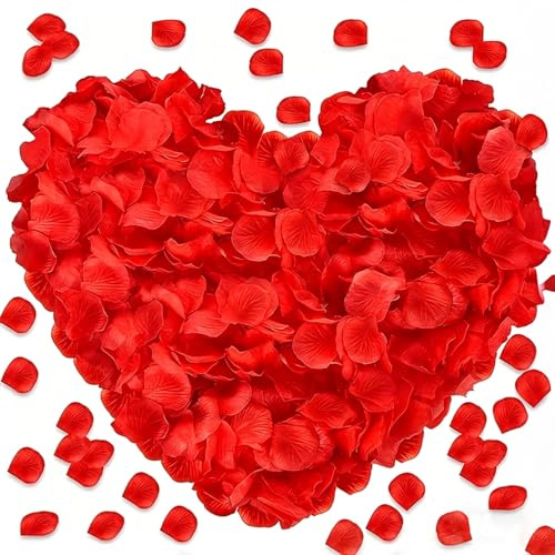 twirush 3000 Stück Künstliche Rosenblätter Deko, Rot Künstliche Rosenblüten, Valentinstag Romantische Deko Rosenblüten, Rosen Blätter für Hochzeit Valentinstag Romantische Nacht Jahrestag, Geburtstag
