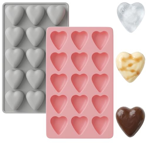 Herz Silikonform Set 2 Stück grau rosa mit je 15 Mulden | Silikonformen Backformen Herz Wiederverwendbare Herzförmige Muffinform Schokoladenform Pralinenform Backen Zubehö
