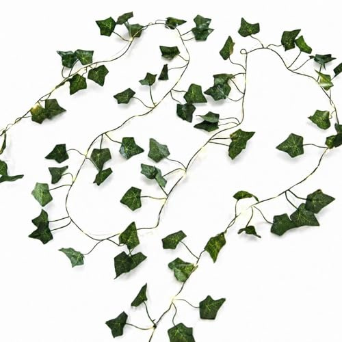6.56FT Artificial Ivy Leaf Garland with 20 LED Fairy String Lights, Fake Vines Leaves Garland Plants for Wedding Home Kitchen Office Garden Indoor Outdoor Wall Decorations (Battery Operated)