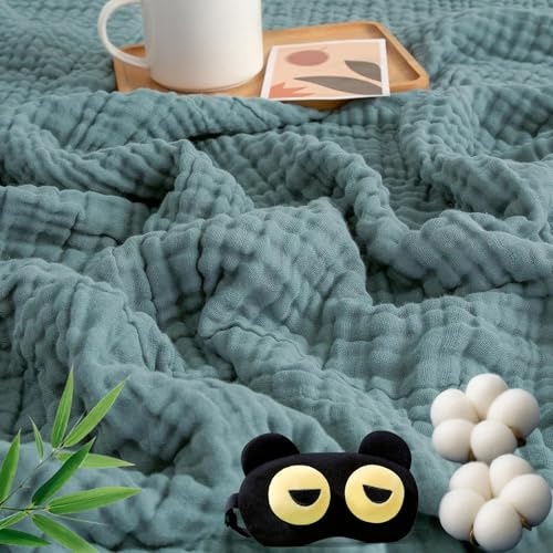 rialgirw Couverture en Mousseline, Plaid d'été léger en Mousseline, 100% Coton Naturel, Douce et Respirante pour Adultes et Enfants — Idéale pour Le lit ou Le canapé (Bleu,130x150cm)