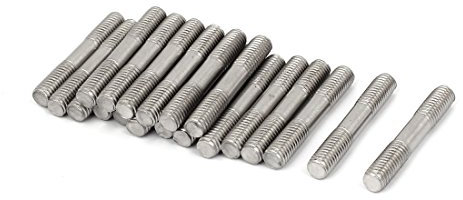 sourcing map Goujon Double Extrémité Filetage Tige Serré Réglable Pousser M8 x 50mm Argenté 20Pcs