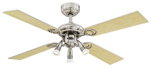 105 cm Deckenventilator Pearl 72118 mit drei Strahlern und vier Flügeln, Ausführung in Edelstahl