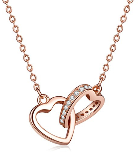 Unendlich U Fashion Ineinander Verschlungene Herzen Damen Halskette 925 Sterling Silber Zirkonia Anhänger Verstellbare Kette, Rosegold