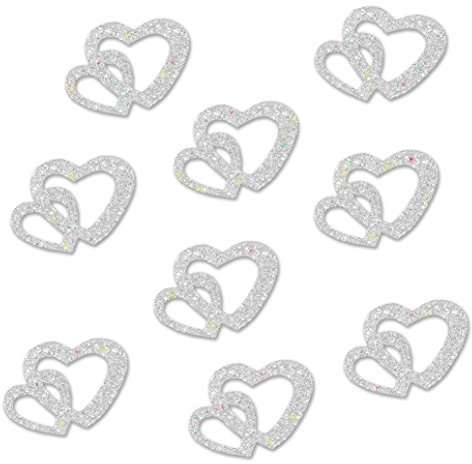 Oblique-Unique® 100 Stk Deko Doppel Herzen - Farbwahl (Silber Glitzereffekt)