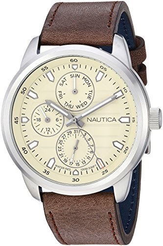 Nautica Orologio Analogico al Quarzo Giapponese da Uomo con Cinturino in Pelle NAPFRL001