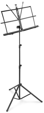Vonyx MSSO2 faltbarer Notenständer Klappbar Stabil, inkl. Transport-Tasche, mobiler Notenblattständer, Notenhalter Klemmen, höhenverstellbar 50-120cm, max. 1,5 kg Buchständer Notenständer Schwarz