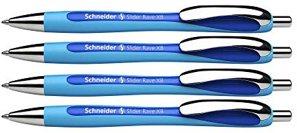 Schneider Schreibgeräte Kugelschreiber Slider Rave, Druckmechanik, XB Blau (4 Stück, A)