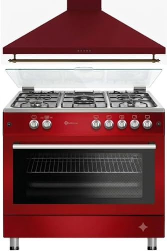 PACK SOLTHERMIC COCINA F9L50G2 ROJA PANORAMICA Y CAMPANA DE 90 8924 (5 FUEGOS Y HORNO PANORAMICO/GAS BUTANO Y GAS CIUDAD/ENTREGA A DOMICILIO Y RETIRADA DEL USADO GRATIS/ALTA GAMA