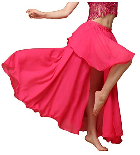 Baisdan Gonna lunga per danza del ventre, in chiffon, con spacco, costume per danza del ventre, Rosa, Taglia unica