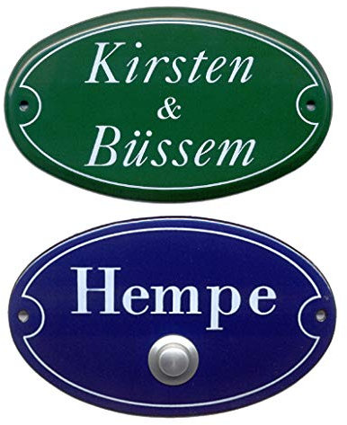 Emaille-Namensschild-Klingelschild-Türschild-170 x 100 mm-Türklingel-Klingel-mit Wunschtext (17 x 10 cm mit 2 Textzeilen + Klingelkontakt)