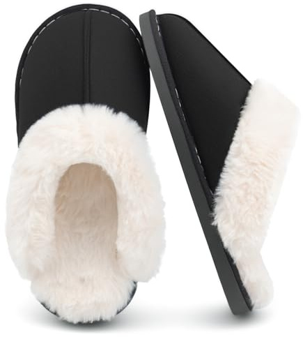 ChayChax Pantoufles Hiver Femme Homme Chaude Peluche Chaussons en Mousse à Mémoire Confortable Chaussures pour la Maison, Noir, 44/45 EU = Fabricant 46/47