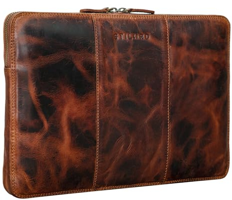 STILORD Wilson Laptop Tasche 13,3 Zoll Leder für MacBook Vintage Notebooktasche für 13 bis 14 Zoll MacBooktasche Tablettasche Konferenzmappe DIN A4 Echtleder Farbe:Kara - Cognac