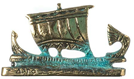 Statua Decorativa Argo di Giasone Replica Nave Antica Greca in Bronzo, Scultura del Mito di Giasone e gli Argonauti, Elemento d'Arredo Culturale e Storico Bronzo Massiccio Patina Oro Verde 5cm Altezza