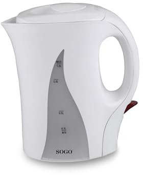 SOGO Hervidor agua electrico compacto 1L 1100W - Calentador de agua electrico de bajo consumo - Hervidor de agua con apagado automático - Tetera electrica segura sin BPA ideal para té e infusiones