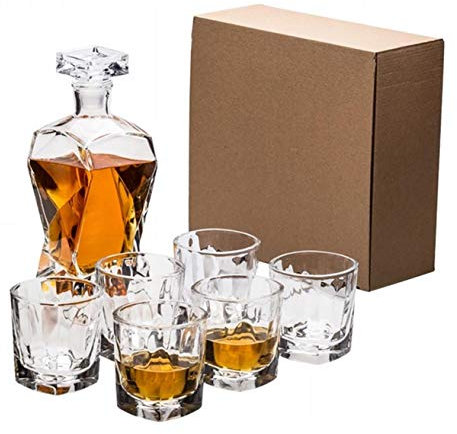 Generisch Juego de 7 vasos de whisky de cristal con grabado y vasos, juego de vasos de cristal, regalo de whisky