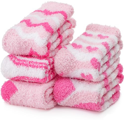 EBMORE Womens Fluffy Socks Slipper Cosy Warm Thick Winter Bed Soft Plush Cabin Socks Gift Stocking Fillers Valentines Day Gifts for Her Mum Women Ladies Pink Heart Socks