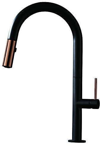 TURS Kitchen Taps Black Kitchen Sink Tap with Pull Out Spray Single Lever Copper Hot and Cold Sink Mixer Tap