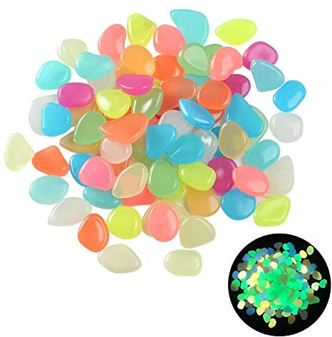 Piedras Luminosas Jardin Decorativas, 100 Piezas Guijarro Luminoso Piedras Artificiales Piedras Fluorescentes, Piedras Decorativas para Decorar Jardín Acuario Patio (Color Mezclado)
