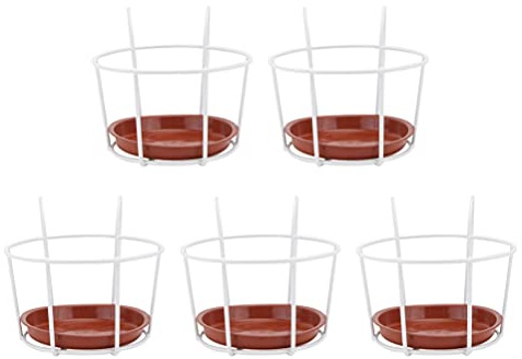 DOITOOL Round Hanging Railing Planters 5 PCS Hanging Flower Pots Balcony Planters, Flower Pot Holders Metal Pot Plant Basket over Fence for Fence Balcony Porch Garden - 16cm