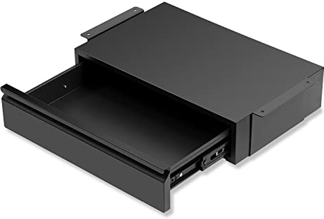 OSteed Unter Tisch Metall Schublade, 46cm breit, schwarz, mit größerer Schiebedehnung, 2 Kabellöcher, ausziehbarer Schrank, unter Holztisch ohne Balken montiert