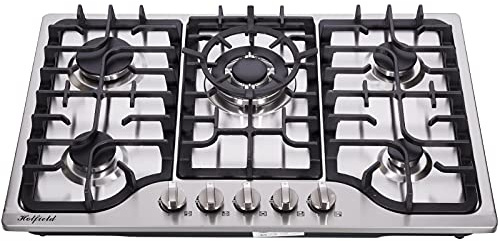 Hotfield 30 Inch Gas Cooktop Stainless Steel 5 Burners Stovetop Dual Fuel Gas Hob NG/LPG Convertible Gas Cooktop HF57042 Stainless Steel