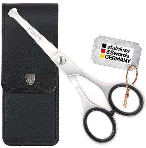 3 Swords Germany - Ciseaux poils de nez et oreilles à bout rond professionnel inoxydable avec cas