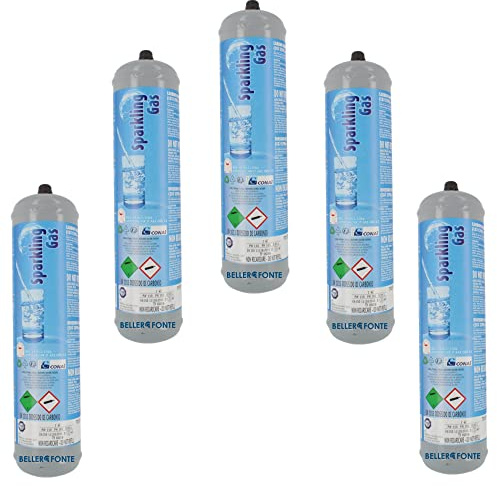 BELLEROFONTE - Bombole CO2 600g E290 per Gasatore Acqua Frizzante – Attacco M11x1 Compatibile Universale – Set 5 Pezzi - Risparmio - Made in Italy