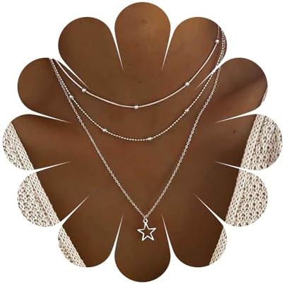 Yienate Boho Geschichtete Stern Halskette Halsband Kette Silber Stern Anhänger Halskette Perlen Satelliten Kette Choker Vintage Hohle Stern Halskette Statement Ketten Schmuck für Frauen Mädchen
