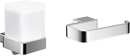 EMCO Loft Seifenspender zur Wandmontage, Wandseifenspender aus Metall und Kristallglas & Loft Papierhalter ohne Deckel, eleganter Toilettenpapierhalter zum Schrauben aus Aluminium