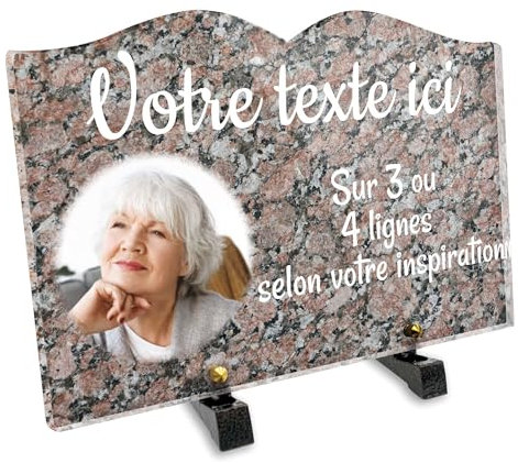 OCAP-FUNERAIRE.COM Plaque funéraire Livre avec Photo Personnalisable en plexi Motif Granite 1, différentes Tailles, épaisseur 6mm, personnalisée sur Plusieurs Lignes 30x20 cm