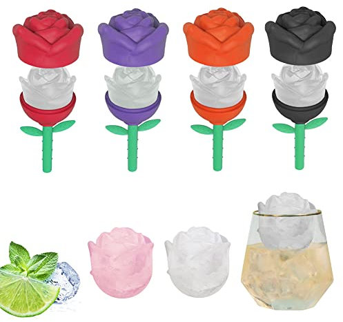 CANDeal Lot De 4 Moules à Glace Individuels en Silicone pour Rose Et Tige, Facile à Libérer pour Whisky, Bourbon, Cocktails, Jus De Boissons Maison