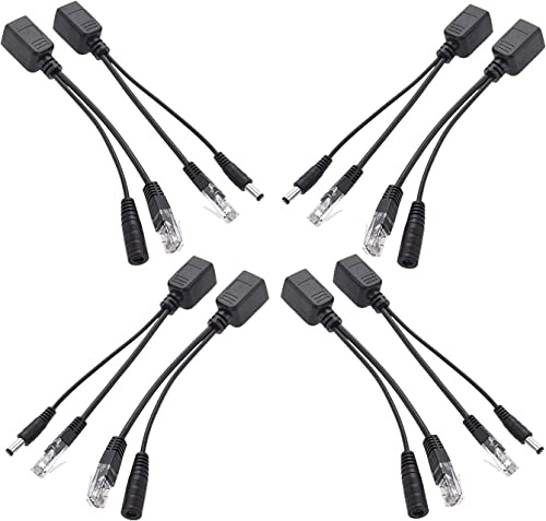 CTXSumTec Kit de inyector y divisor PoE pasivo de 4 pares con conector adaptador DC Powerline de 5,5 x 2,1 mm para cámara de seguridad IP 10/100 Mbps red