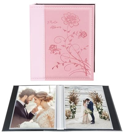 Artmag Photo Album 5x7 Clear Pages Pockets Leather Cover Slip Slide in Photo Album Book Holds 50 Vertical 5x7 Photos Picture Book for Wedding Family (Pink)