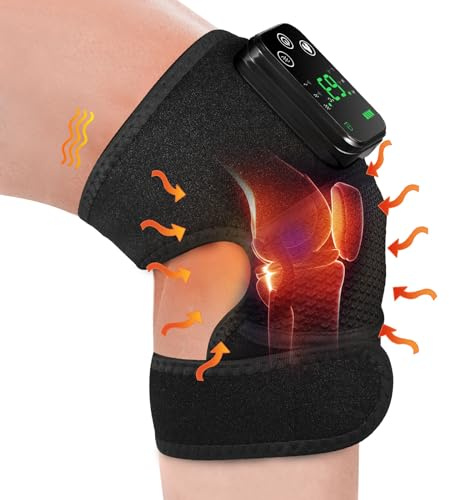 Heated Knee Massager, Cordless Heated Knee Support Wrap with Massage, Heating Vibration Knee Brace Heat Therapy for Knee/Elbow/Shoulder Relax, 3 Heating Modes Knee Warmer Wrap for Joint Pain Relief