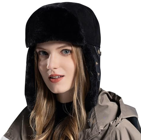 boseucn Damen Wintermütze Plüsch Fliegermütze Warme Fellmütze Pelzmütze Trappermütze Ohrenklappe Mütze Winddicht Kunstfellmütze Russische Kosaken Mütze Skimütze Warme Trappermütze für Damen