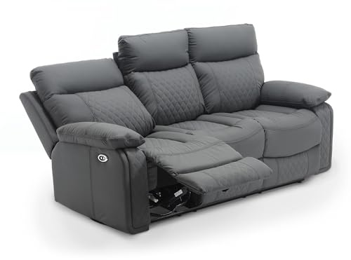 Mobilier-Deco AMELI - Canapé 3 Places Relax électrique en Simili Cuir Gris foncé